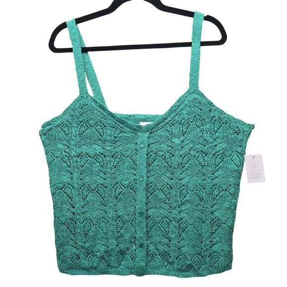 Lauren Conrad Pointelle Knit Tank Womens Plus Size XXL Turquoise Green Boho New - Picture 1 of 8